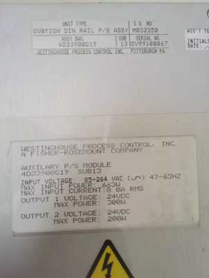 4D33900G19 Westinghouse Ovation Sumber Daya Bantuan 663W Daya Masuk Maks