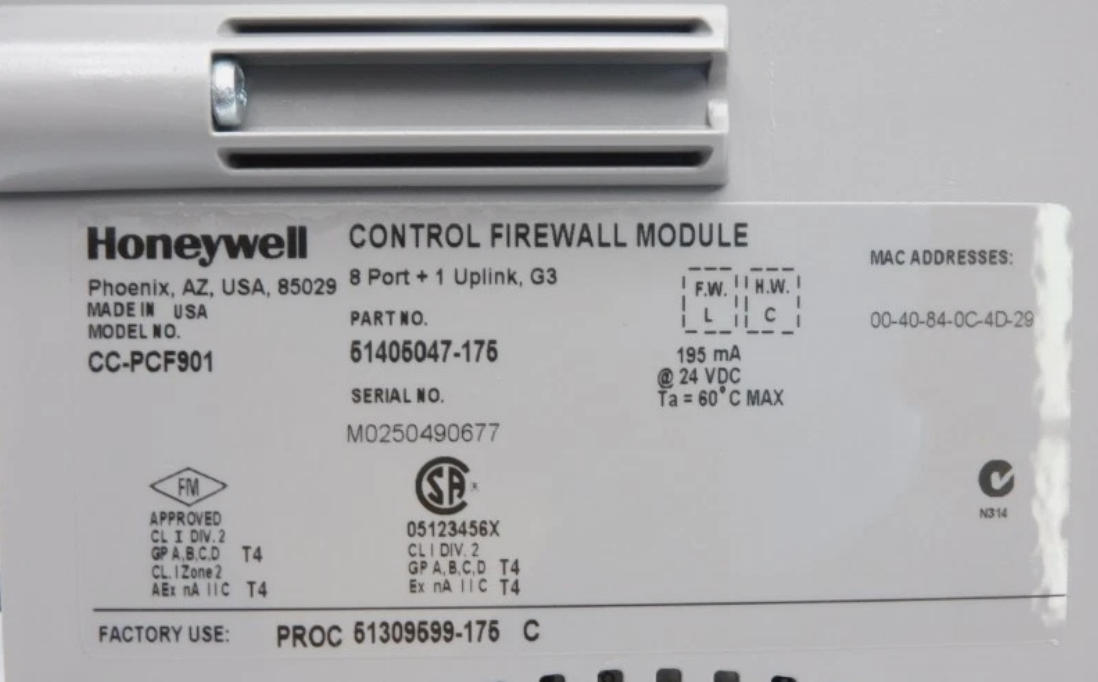 Honeywell CC-PCF901 Control Firewall Module dengan 24V DC Power Supply untuk Perlindungan Keamanan Jaringan dan Distribusi Jaringan FTE